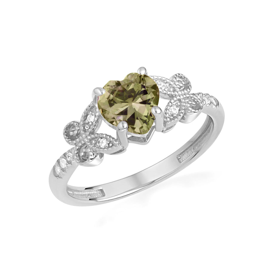 .925 Sterling Silver Personalized Heart Cut Birthstone Diamond Butterfly Ring