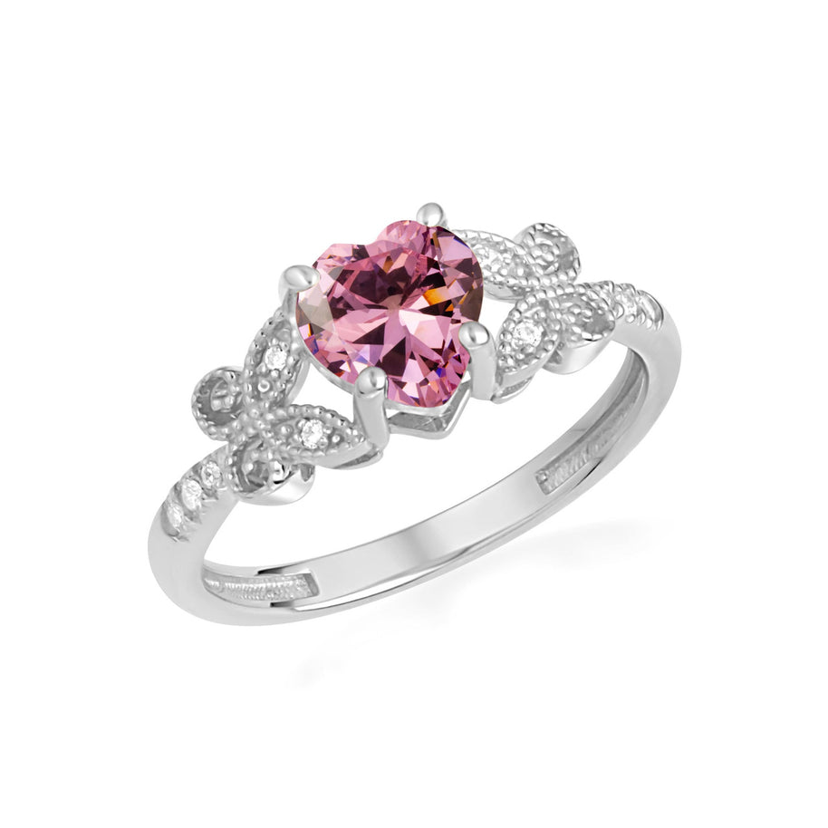 .925 Sterling Silver Personalized Heart Cut Birthstone Diamond Butterfly Ring