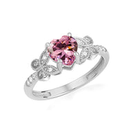 .925 Sterling Silver Personalized Heart Cut Birthstone Diamond Butterfly Ring
