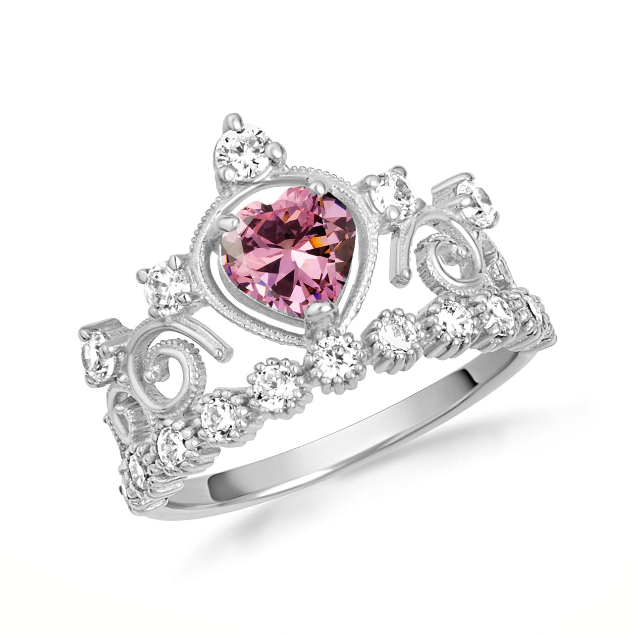 .925 Sterling Silver Personalized Heart Cut Birthstone Crown Ring