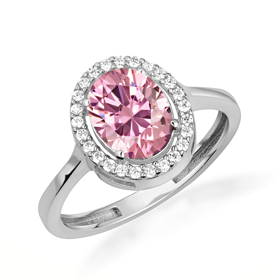 .925 Sterling Silver Personalized Halo Birthstone Ring