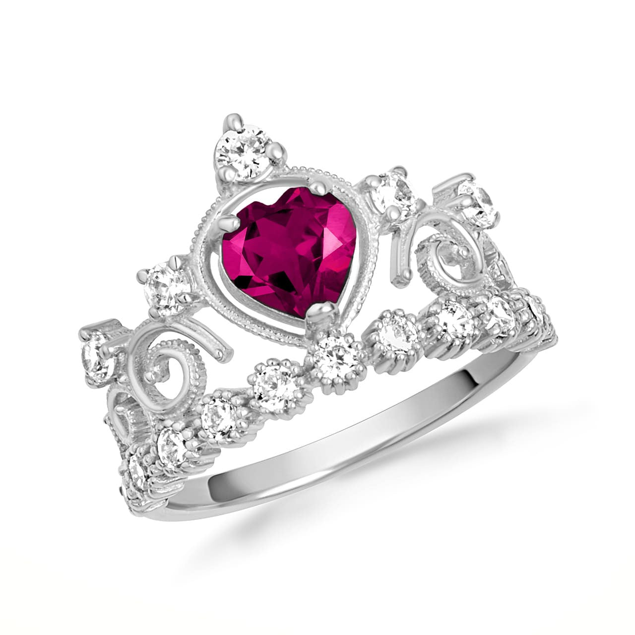 .925 Sterling Silver Personalized Heart Cut Birthstone Crown Ring