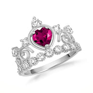 .925 Sterling Silver Personalized Heart Cut Birthstone Crown Ring