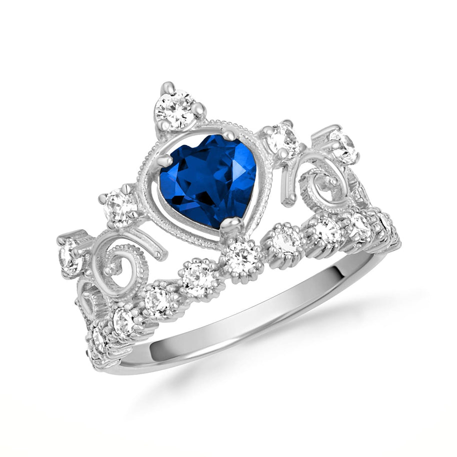 .925 Sterling Silver Personalized Heart Cut Birthstone Crown Ring