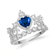 .925 Sterling Silver Personalized Heart Cut Birthstone Crown Ring