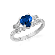 .925 Sterling Silver Personalized Heart Cut Birthstone Diamond Butterfly Ring