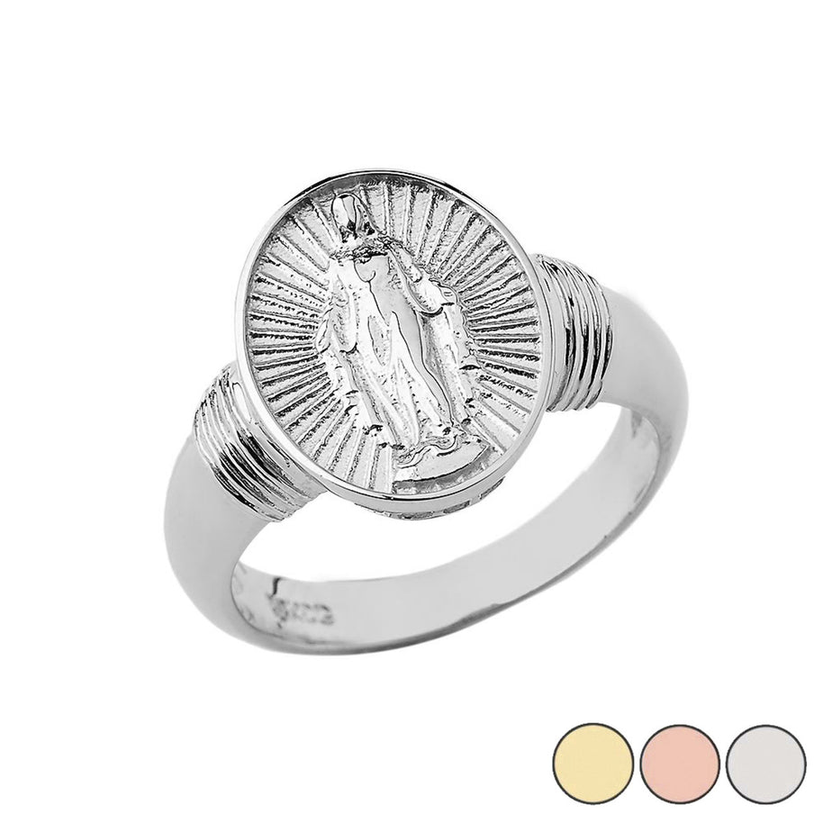 Gold Religious Virgin Mary Oval Signet Ring (Available in Yellow/Rose/White Gold)