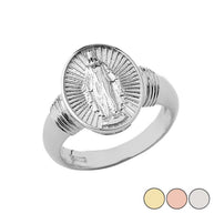 Gold Religious Virgin Mary Oval Signet Ring (Available in Yellow/Rose/White Gold)