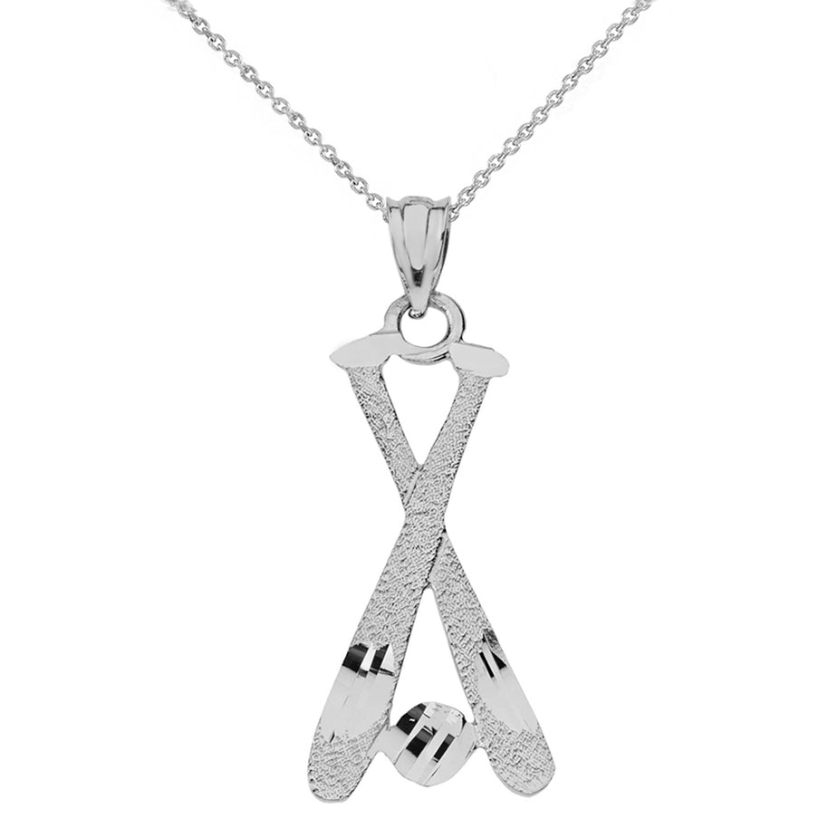 Diamond Cut Baseball Bats Pendant Necklace in Solid Gold (Yellow/Rose/White)