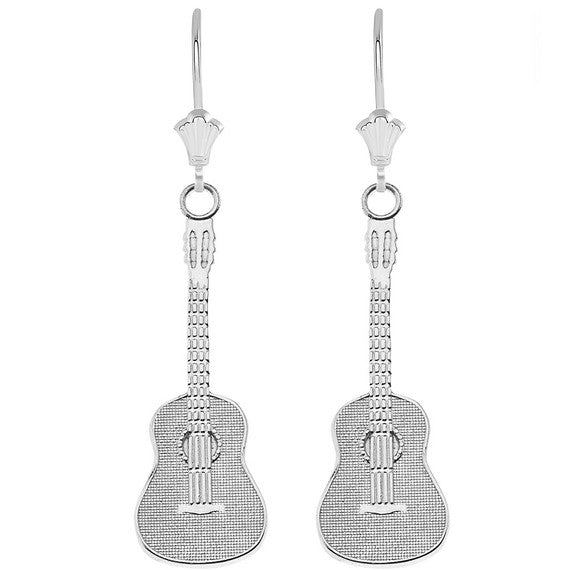 Musical Acoustic Band Guitar Leverback Earrings in Sterling Silver
