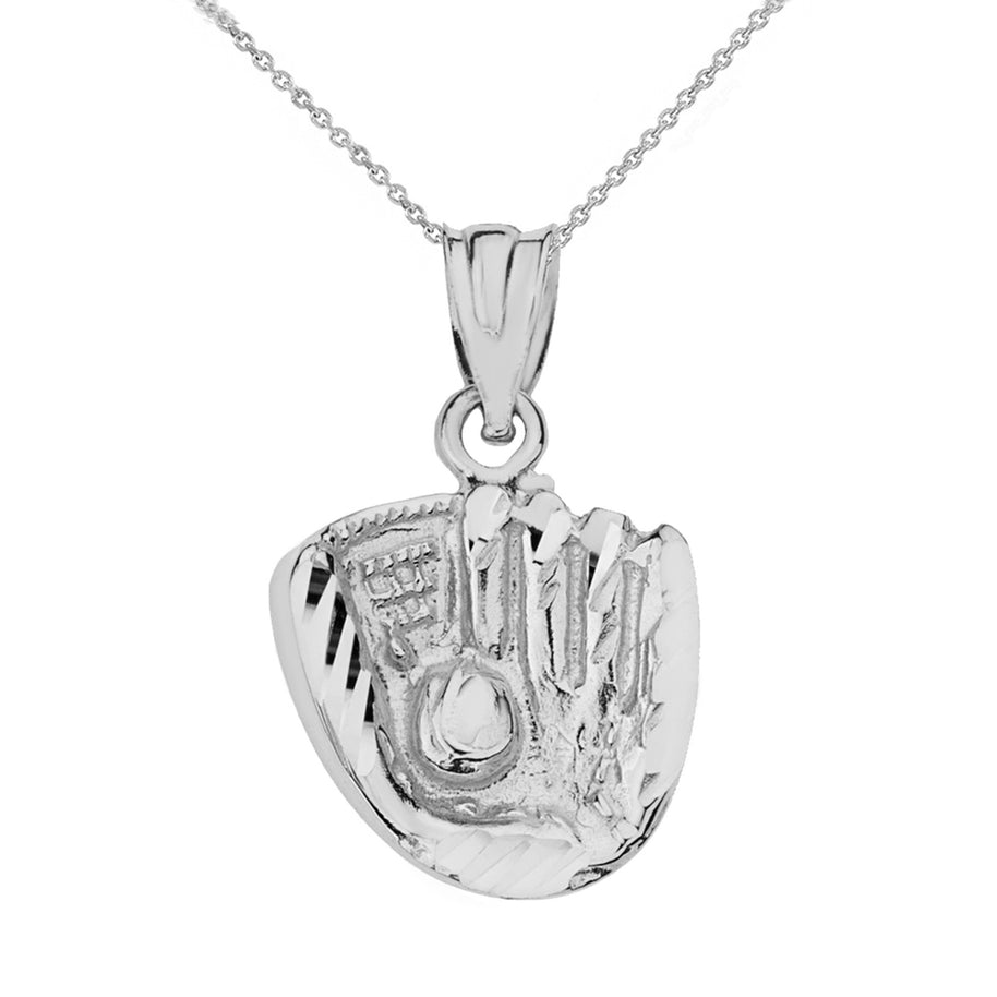 Solid Gold Diamond Cut Baseball Glove Pendant Necklace (Available in Yellow/Rose/White)