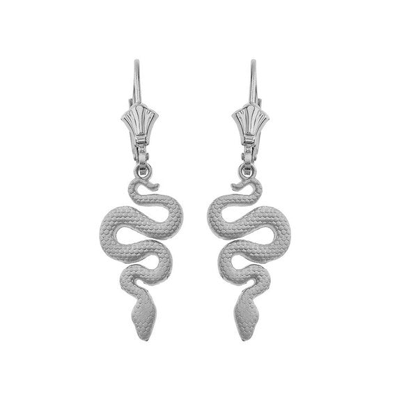Textured Snake-Serpent Leverback Earrings (Available in Yellow/Rose/White Gold)