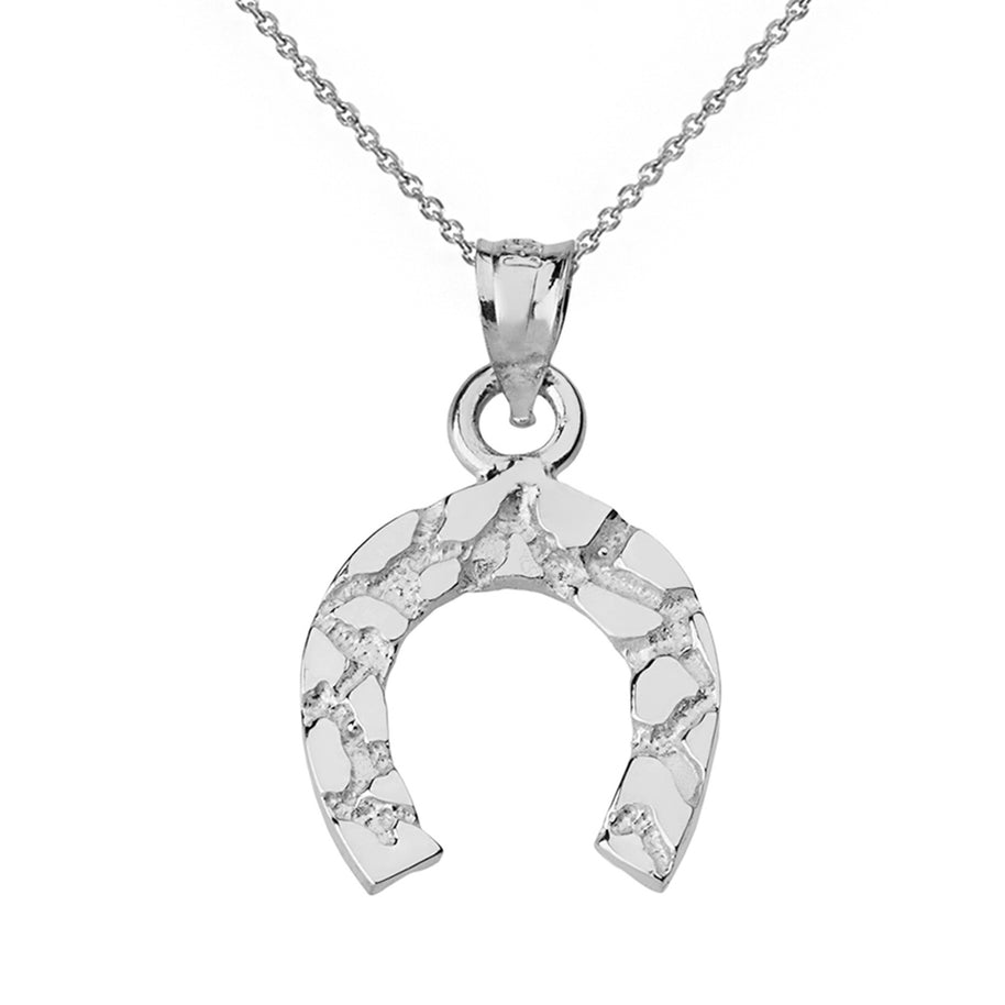 Nugget Horseshoe Pendant Necklace in Solid Gold (Yellow/Rose/White)