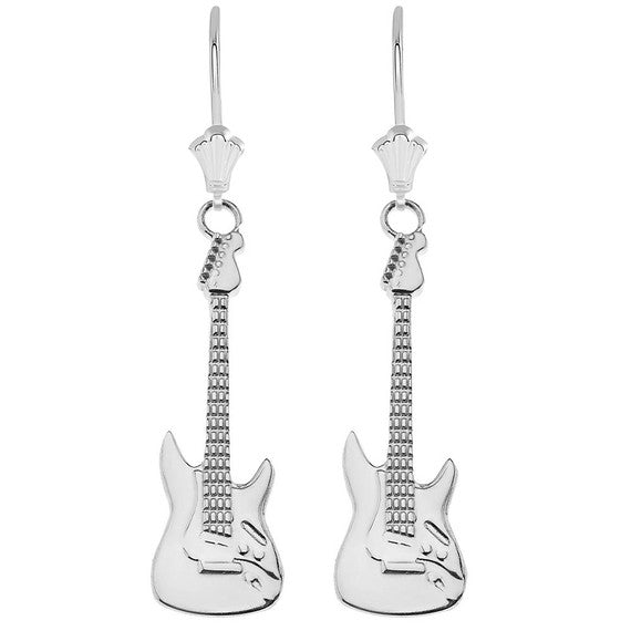 Gold Electric Rockstar Band Guitar Leverback Earrings (Available in Yellow/Rose/White Gold)