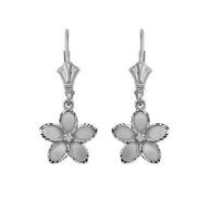 Gold Diamond Hawaiian Plumeria Flower Leverback Earrings (1.04