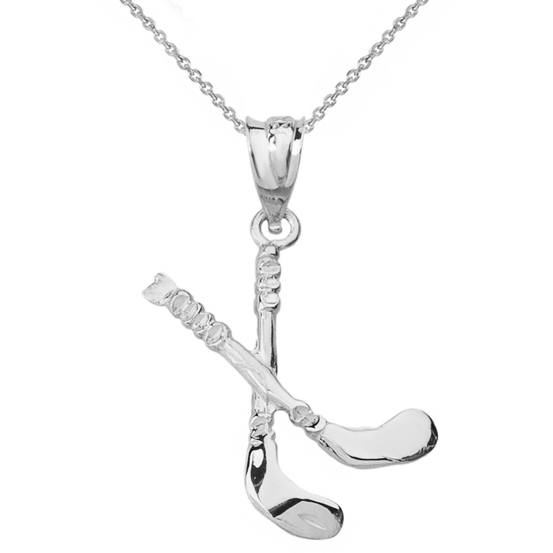 Solid Gold Hockey Sticks 3D Pendant Necklace (Available in Yellow/Rose/White Gold)