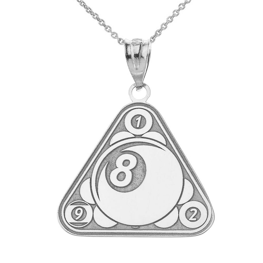 Gold Custom Engravable Eight Ball Pool Rack Billiards Pendant Necklace (Available in Yellow/Rose/White Gold)