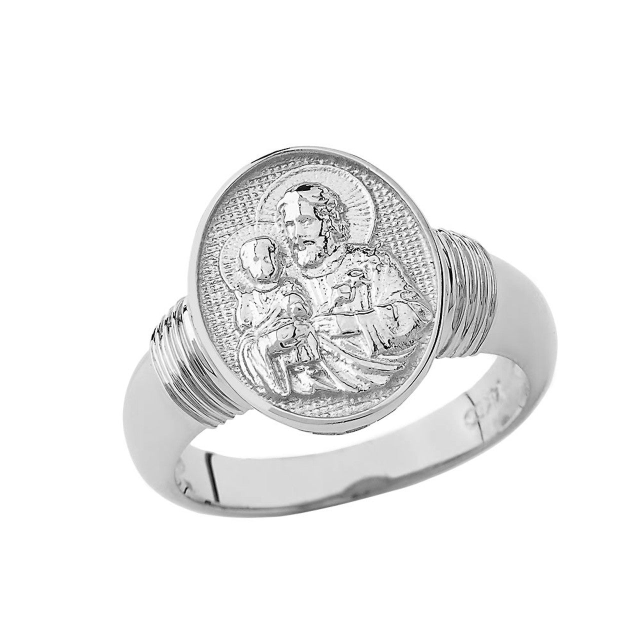 .925 Sterling Silver Religious Patron Saint Joseph Oval Signet Ring