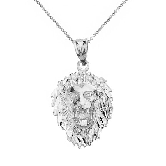 Solid Gold Diamond Cut Roaring Lion Head Pendant Necklace (Available in Yellow/Rose/White Gold)