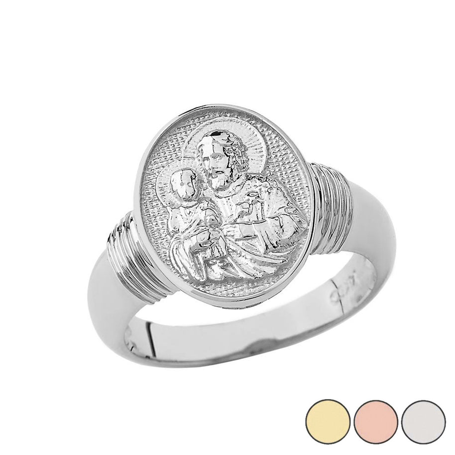 Gold Religious Patron Saint Joseph Oval Signet Ring (Available in Yellow/Rose/White Gold)