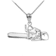 Timber Chainsaw Charm Pendant Necklace in Sterling Silver