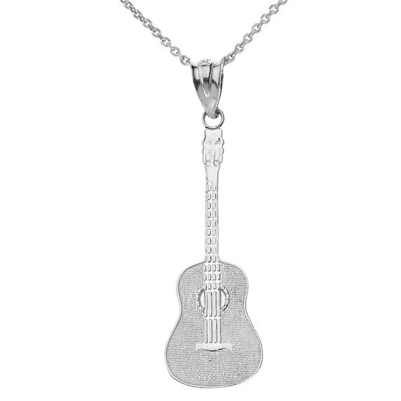 925 Sterling Silver Acoustic Guitar Music Pendant Necklace