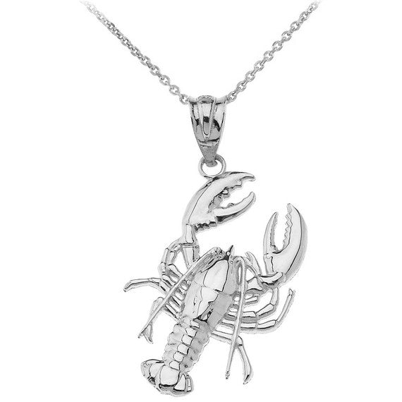 .925 Sterling Silver Lobster Ocean Pendant Necklace