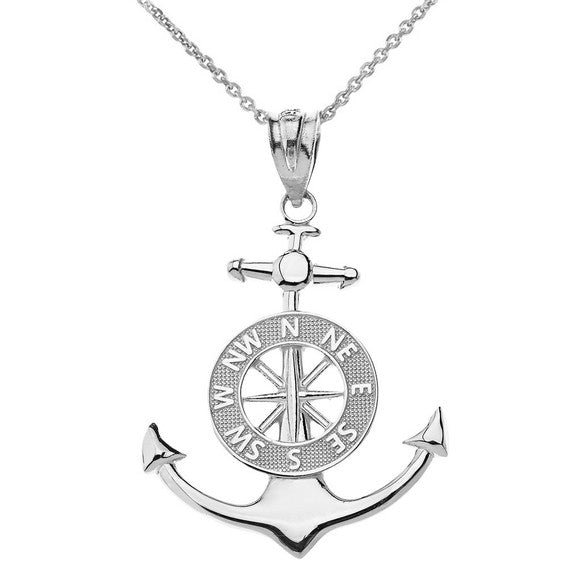 Solid Gold Mariner's Anchor Compass Charm Pendant Necklace (Available in Yellow/Rose/White Gold)