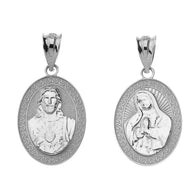 Reversible Virgin Mary and Jesus Christ Oval Pendant Necklace in Sterling Silver