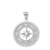 Navigation Compass Pendant Necklace in Sterling Silver