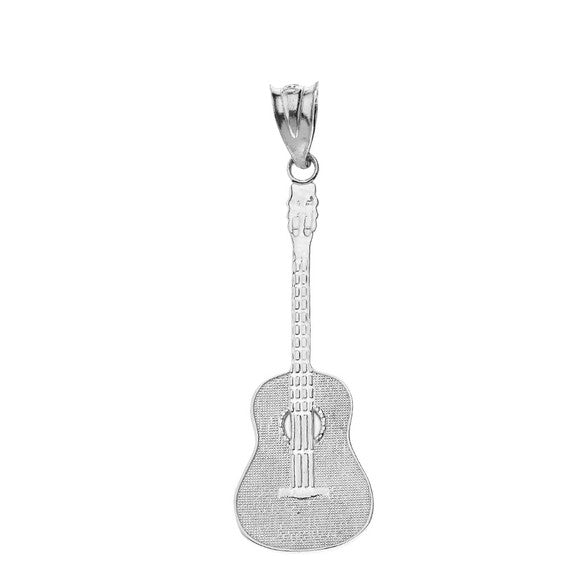 925 Sterling Silver Acoustic Guitar Music Pendant Necklace