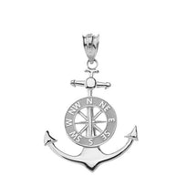 Mariner's Anchor Compass Charm Pendant Necklace in Sterling Silver