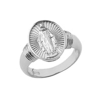 .925 Sterling Silver Religious Virgin Mary Oval Signet Ring