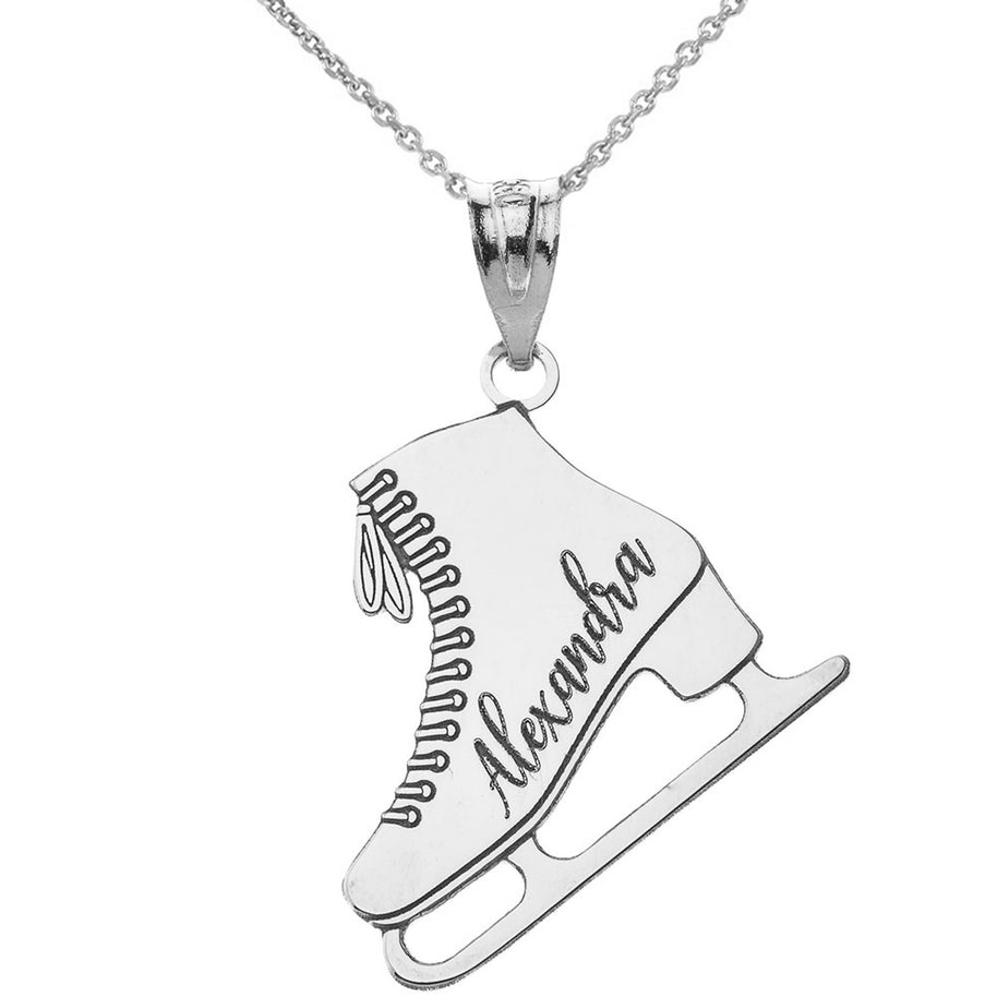 Gold Custom Engravable Ice Skate Sports Pendant Necklace (Available in Yellow/Rose/White Gold)