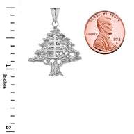 Lebanese Cedar Tree With Maronite Cross Pendant Necklace In Sterling Silver