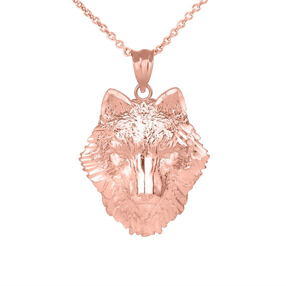 Solid Gold Wolf Head Pendant Necklace(Available in Yellow/Rose/White Gold)