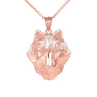 Solid Gold Wolf Head Pendant Necklace(Available in Yellow/Rose/White Gold)