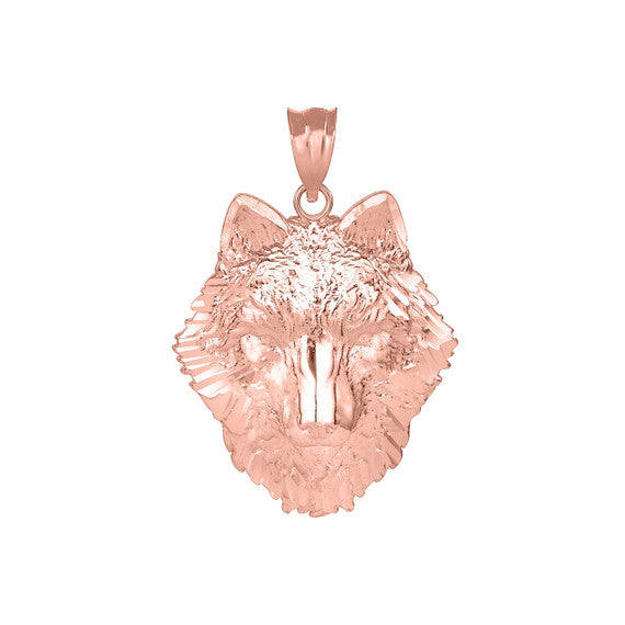 Solid Gold Wolf Head Pendant Necklace(Available in Yellow/Rose/White Gold)