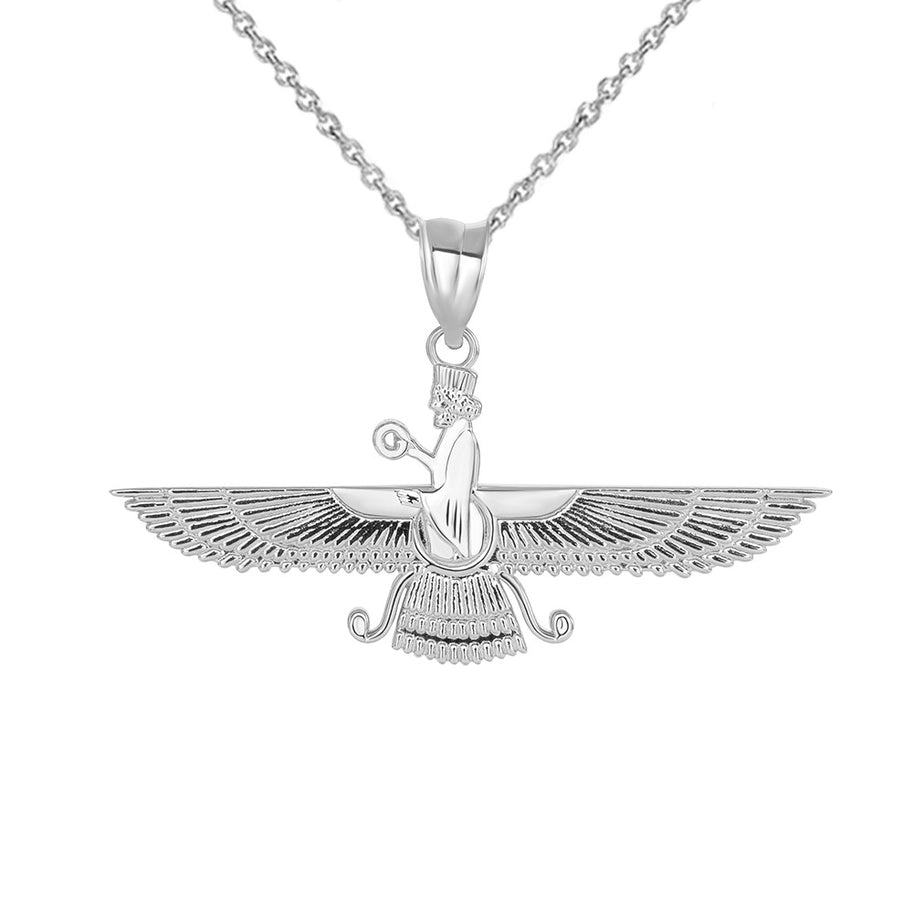 .925 Sterling Silver Faravahar Persian Zoroastrian Pendant Necklace