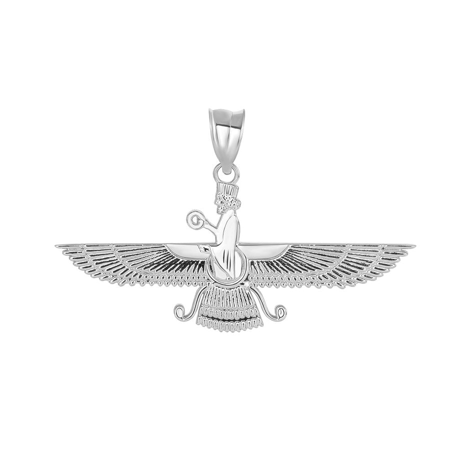 .925 Sterling Silver Faravahar Persian Zoroastrian Pendant Necklace