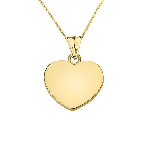 Solid Gold Simple Heart Pendant Necklace (Yellow, White and Rose)