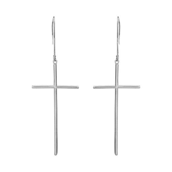 Dangling Dainty Sterling Silver Cross Earrings