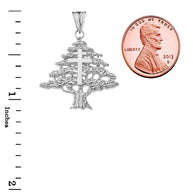 Lebanese Cedar Tree With Orthodox Cross Pendant Necklace In Sterling Silver