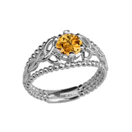 Sterling Silver Genuine Birthstone Beaded Celtic Trinity Knot Engagement/Promise Ring