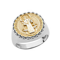 Gold Men's Saint Benedict Ring (Available in Two-Tone/Yellow/Rose/White Gold)