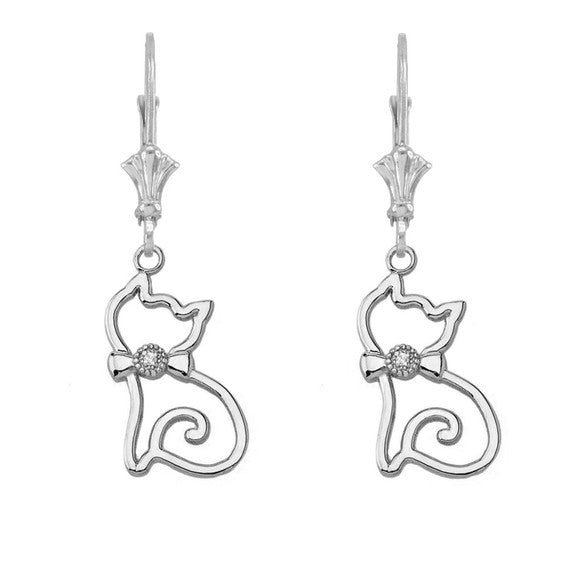 Openwork Diamond Cat Leverback Earring (Available in Yellow/Rose/White Gold)