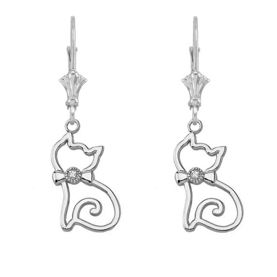 Openwork Diamond Cat Leverback Earring In Sterling Silver