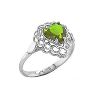 .925 Sterling Silver Filigree Heart Cut Genuine Peridot Gemstone Ring