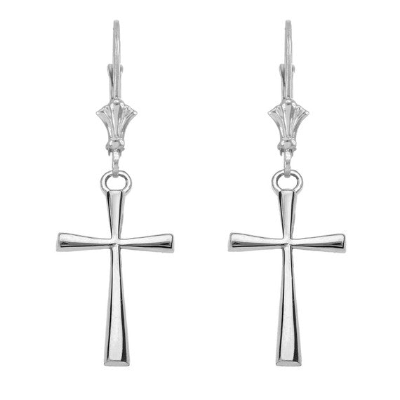 Cross Leverback Earring In Sterling Silver