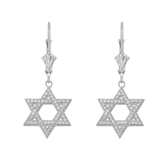 Yellow Gold Diamond Jewish Star Of David Earrings(Available in Yellow/Rose/White Gold)